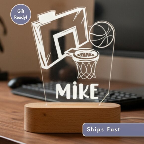 Basketball Night Light – Personalized LED Nightlight for Kids - Picture 1 of 8